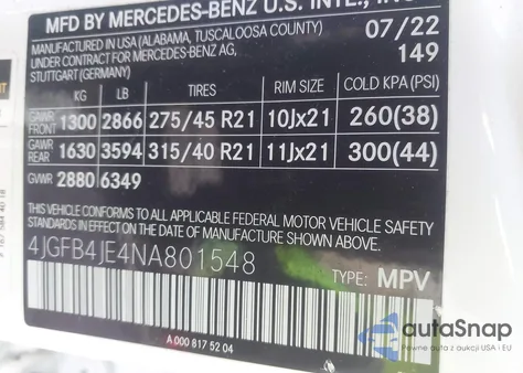 2022 Mercedes-Benz Gle 350 z USA, uszkodzony, nr VIN 4JGFB4JE4NA801548